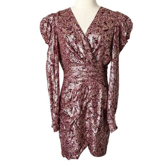 NEW Jonathan Simkhai Silk Metallic Bubble Sleeve Dress Sienna Bubble Gum Size 8 - Picture 2 of 6